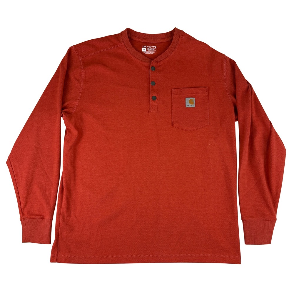 Carhartt Henley Shirt Mens XL Orange Long Sleeve Relaxed Fit TK4429-M Pocket